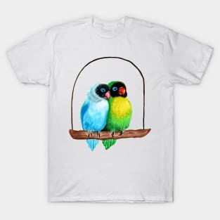 Cute Lovebirds Watercolor Painting T-Shirt
